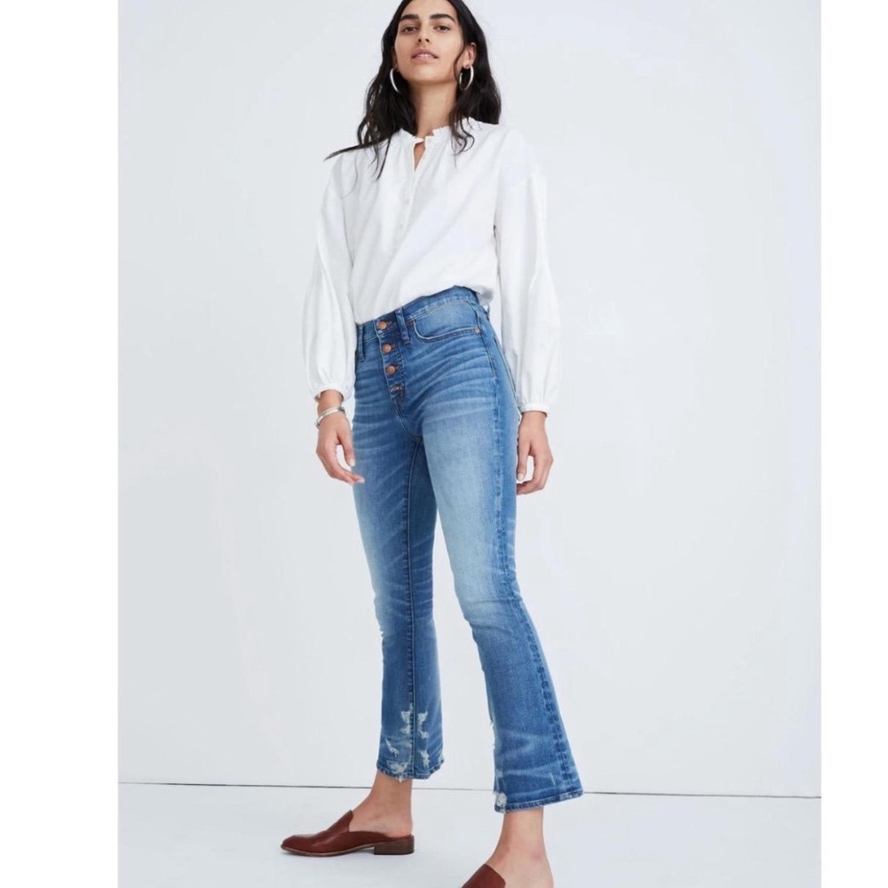 Madewell Cali Demi-Boot Jeans Button-Front Edition Blue Distressed 28P